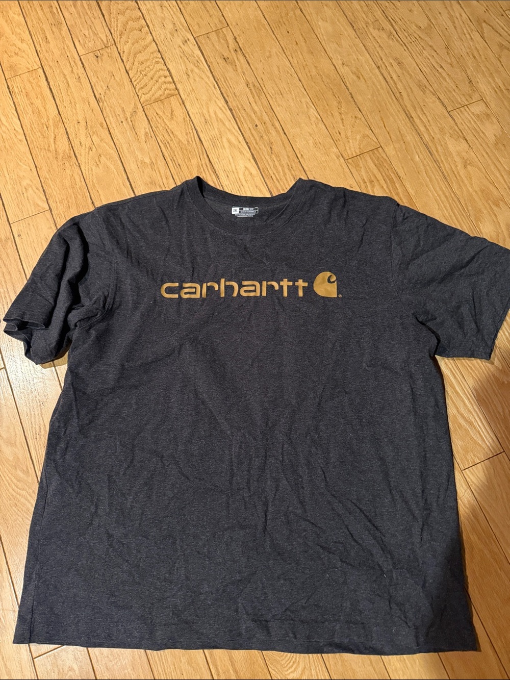 Carhartt Short-Sleeve Logo Tee in Charcoal with Gold Print